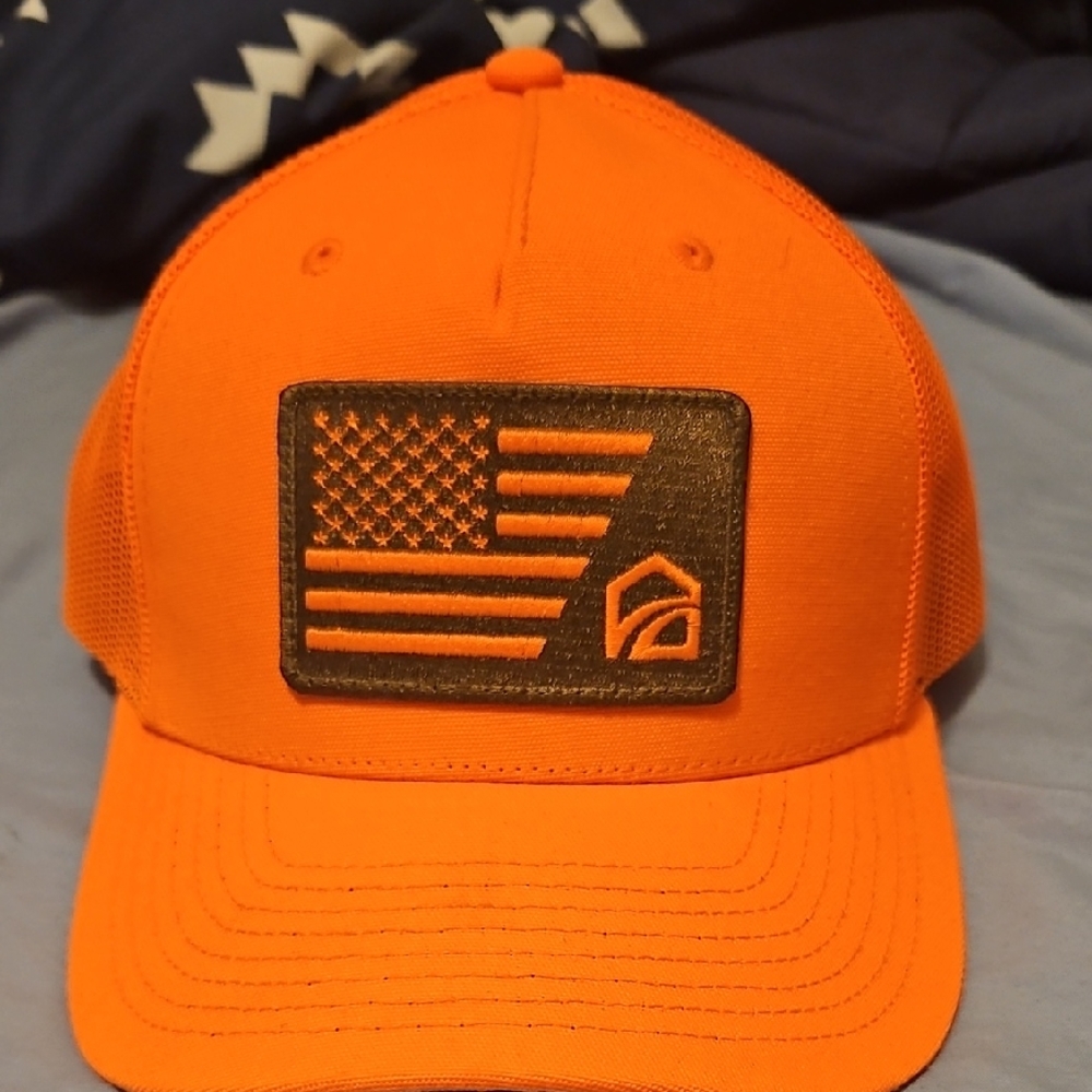 Orange Trucker Hat With Flag Patch - image 1